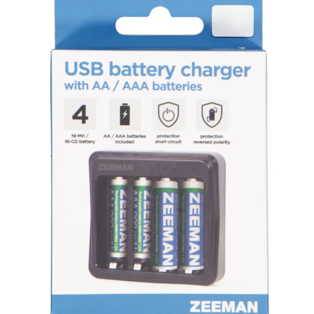 Zeeman Elektronica^USB-batterijlader - Zwart
